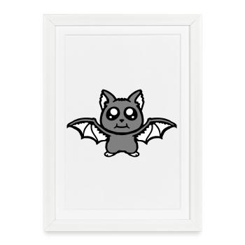 Petite Chauve-souris mignonne Halloween Drôle Bande dessinée Mignon - Affiche encadrée (27 × 37 cm) - blanc - Devant