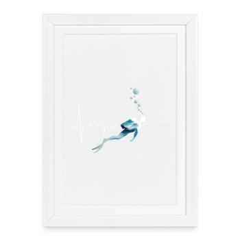 Diving Heartbeat - Logo de plongée sous-marine cool - Affiche encadrée (27 × 37 cm) - blanc - Devant