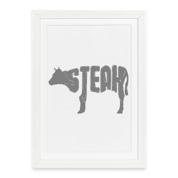 Steak Cow Silhouette Typo - Framed poster (27 × 37 cm) - white - Front