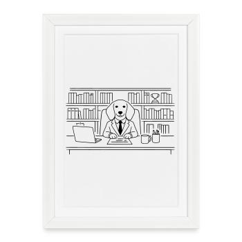 Hund im Büro Chef Dackel Minimalitisch Line Art - Framed poster (27 × 37 cm) - white - Front
