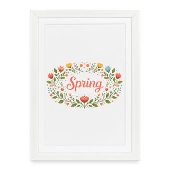 Spring lettering in floral spring wreath - Framed poster (27 × 37 cm) - white - Front