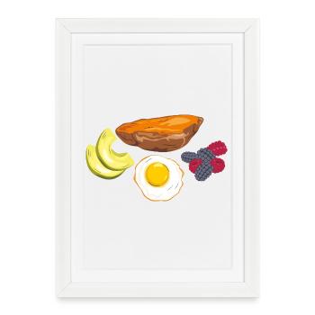 Fried egg, sweet potato, avocado and berries - Framed poster (27 × 37 cm) - white - Front
