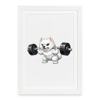 Entraînement de musculation en animation de chien pointu mignon - Affiche encadrée (27 × 37 cm) - blanc - Devant
