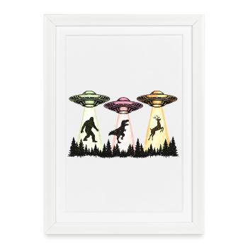 Vaisseau OVNI Sasquatch d’abduction extraterrestre Bigfoot - Affiche encadrée (27 × 37 cm) - blanc - Devant