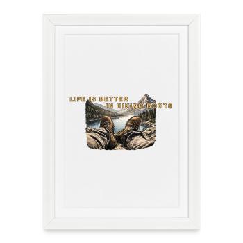 La vie est meilleure en chaussures de randonnée - Affiche encadrée (27 × 37 cm) - blanc - Devant