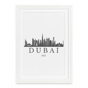 Dubai Skyline, Dubaï, Émirats arabes unis - Affiche encadrée (27 × 37 cm) - blanc - Devant