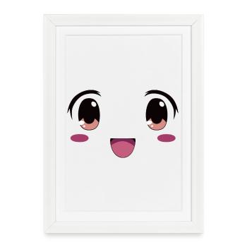 Visage mignon style manga kawaii - Affiche encadrée (27 × 37 cm) - blanc - Devant