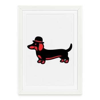 Monsieur au chapeau teckel cool - Affiche encadrée (27 × 37 cm) - blanc - Devant