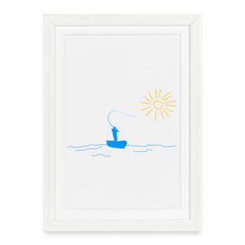 Fishing Angler Lake Nature - Framed poster (27 × 37 cm) - white - Front