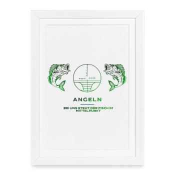 Angeln Logo Angler Shirt - Gerahmtes Poster (27 × 37 cm) - Weiß - Vorne