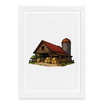 Rustic barn with hay bales - Framed poster (27 × 37 cm) - white - Front
