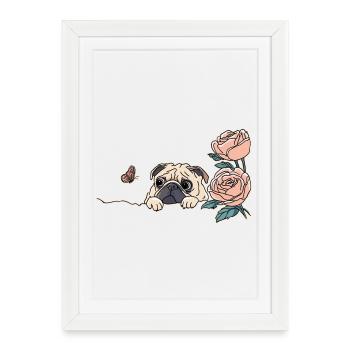 Carlin avec papillon - Affiche encadrée (27 × 37 cm) - blanc - Devant