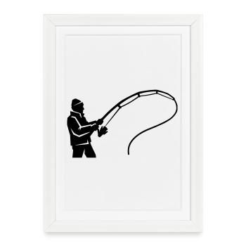 silhouette de pêcheur, canne à pêche, club de pêche - Affiche encadrée (27 × 37 cm) - blanc - Devant