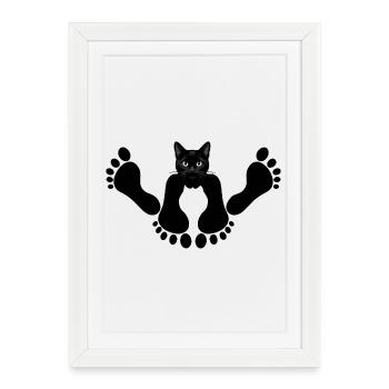 Chat noir - Affiche encadrée (27 × 37 cm) - blanc - Devant