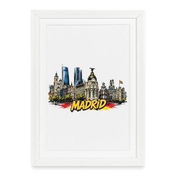 Silhouette graffiti de Madrid - Affiche encadrée (27 × 37 cm) - blanc - Devant