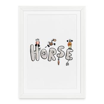 Pferde Schriftzug - Gerahmtes Poster (27 × 37 cm) - Weiß - Vorne