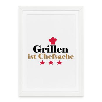 Le barbecue, c’est l’affaire du patron - Affiche encadrée (27 × 37 cm) - blanc - Devant