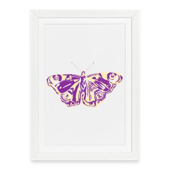 Papillon jaune violet - Affiche encadrée (27 × 37 cm) - blanc - Devant