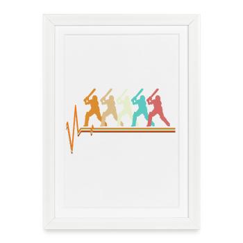 Cricket Heartbeat Retro Batsman Pulse Slogan - Affiche encadrée (27 × 37 cm) - blanc - Devant