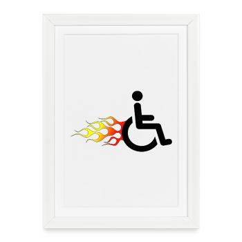 Wheelchair user with flames # - Framed poster (27 × 37 cm) - white - Front