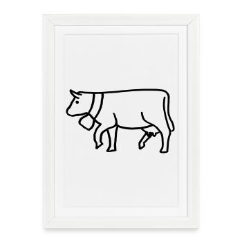 Vache tirée avec cloche - Affiche encadrée (27 × 37 cm) - blanc - Devant
