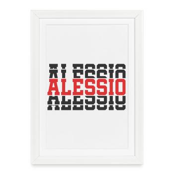Alessio t-shirt t-shirt texte empilé idée cadeau - Affiche encadrée (27 × 37 cm) - blanc - Devant