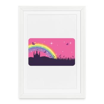 Château de conte de fées avec arc-en-ciel et étoiles - Affiche encadrée (27 × 37 cm) - blanc - Devant