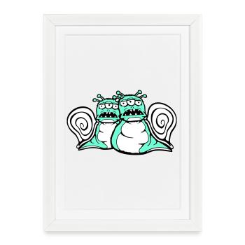2 escargots monstres extraterrestres Halloween extraterrestres - Affiche encadrée (27 × 37 cm) - blanc - Devant