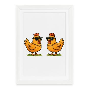 Chickens with sunglasses - Framed poster (27 × 37 cm) - white - Front