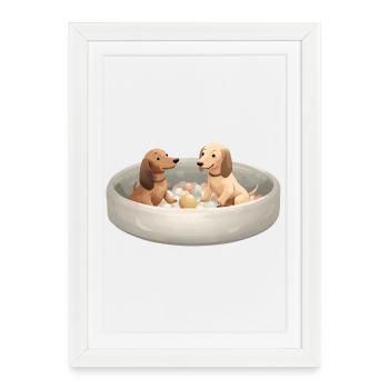 Two Dachshunds in Ball Pit Pastel Design - Framed poster (27 × 37 cm) - white - Front