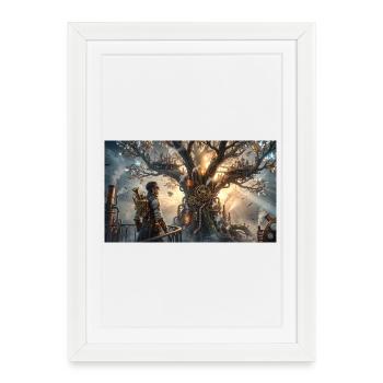 Steampunk Tree of Gears - Framed poster (27 × 37 cm) - white - Front