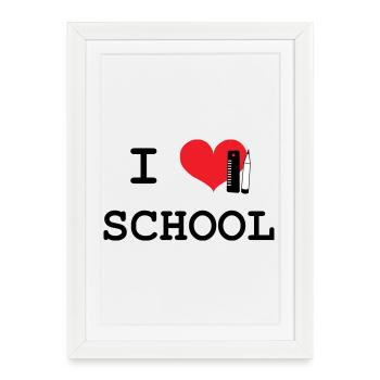 I Love School: Iconic Black Love School Pattern - Framed poster (27 × 37 cm) - white - Front