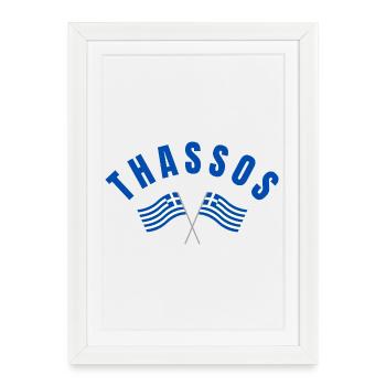 Thassos Drapeaux Grecs Croisés - Affiche encadrée (27 × 37 cm) - blanc - Devant