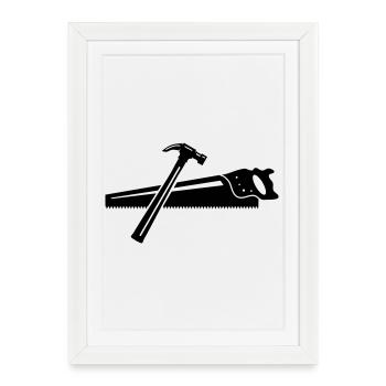 Un marteau et une scie - Affiche encadrée (27 × 37 cm) - blanc - Devant