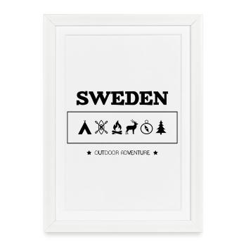 Symboles de l'aventure en plein air en Suède - Affiche encadrée (27 × 37 cm) - blanc - Devant