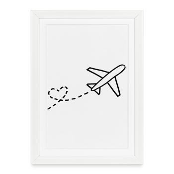 Coeur et avion - Affiche encadrée (27 × 37 cm) - blanc - Devant