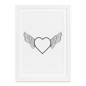 Coeur avec des ailes -noir- - Affiche encadrée (27 × 37 cm) - blanc - Devant