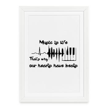 La musique c’est la vie, piano, pianiste, clavier # - Affiche encadrée (27 × 37 cm) - blanc - Devant