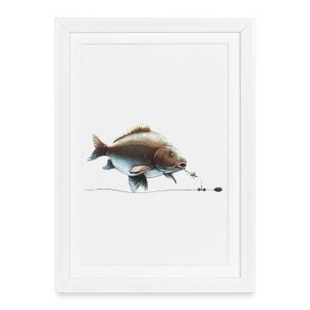 Pêche à la carpe : conception de gréement bouillie Moment de morsure du pêcheur - Affiche encadrée (27 × 37 cm) - blanc - Devant