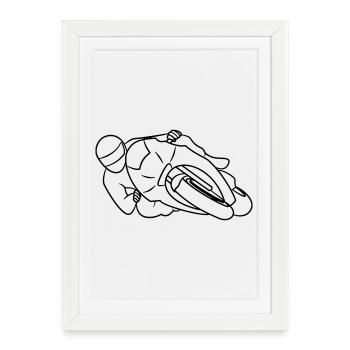 Moto de course en position inclinée - de l’avant, sombre - Affiche encadrée (27 × 37 cm) - blanc - Devant