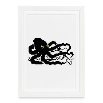 Pieuvre pixel 8 bits - Affiche encadrée (27 × 37 cm) - blanc - Devant