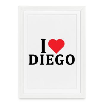T-shirt J’adore Diego t-shirt idée cadeau - Affiche encadrée (27 × 37 cm) - blanc - Devant