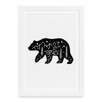 Ours noir totem de la nature - Affiche encadrée (27 × 37 cm) - blanc - Devant