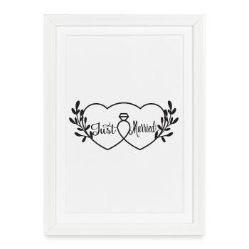 Cœurs entrelacés et bague -  Just Married - Affiche encadrée (27 × 37 cm) - blanc - Devant