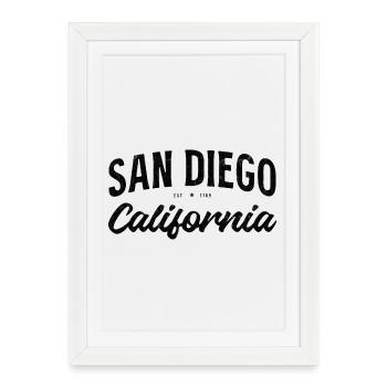 Lettrage vintage de San Diego - Affiche encadrée (27 × 37 cm) - blanc - Devant