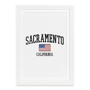 Sacramento California USA Graphic with Flag - Framed poster (27 × 37 cm) - white - Front