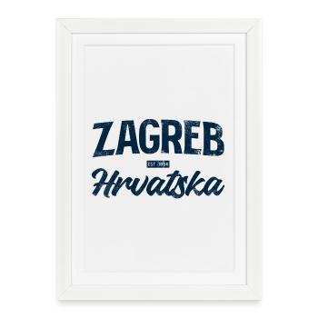 Zagreb Bleu Police Croate - Affiche encadrée (27 × 37 cm) - blanc - Devant