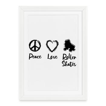 Peace Love Roller Patinage - Affiche encadrée (27 × 37 cm) - blanc - Devant