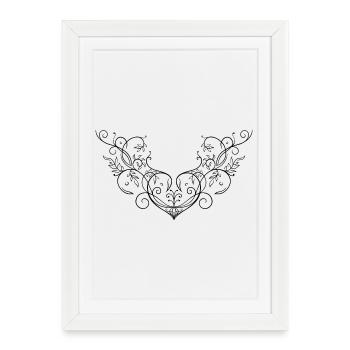 Coeur Feuilles Ornement Tatouage S’épanouir - Affiche encadrée (27 × 37 cm) - blanc - Devant