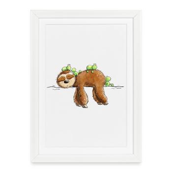 Paresseux Et Grenouille Amitié Frisson - Affiche encadrée (27 × 37 cm) - blanc - Devant